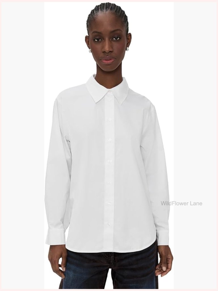 Collared Neck Blouse, High-Low Hem, Long Sleeve, 100% Cotton, Non-Stretch